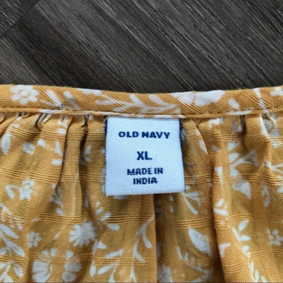 Old Navy mustard yellow floral hobo tunic peplum top puff 3/4 sleeves size XL - Picture 3 of 7